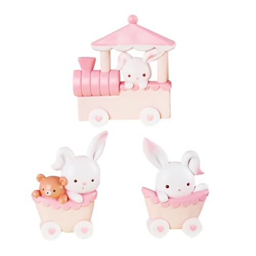 Kisangel 1 Satz Kleine Kaninchenzug Ornamente Dekorationen Mini Hase Kuchen Figur Cartoon -ornamente Harzskulptur Zug Aus Harz Desktop-dekoration Harzornament Rosa 3 Stück von Kisangel