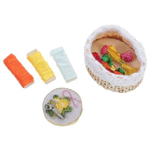 Kisangel 1 Set Mini Stickwerkzeugkorb Miniaturen Zum Basteln Möbel Zubehör Set Nähen Puppenhaus Miniaturwerkzeuge Stickgarn Miniatur Dinge Holz von Kisangel