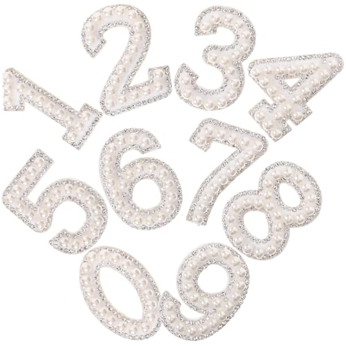 Kisangel 1 Set Perl-Strass Zahlen Aufbügelflicken, Weiße Glitzer Applikation für DIY Kleidung Dekoration, Jacken, Hüte, Taschen, Zahlen 0-9 Kisangel 1 Set Perl-Strass Zahlen Aufbügelflicken, Weiße Glitzer Applikation für DIY Kleidung Dekoration, Jacken, Hüte, Taschen, Zahlen 0-9 von Kisangel