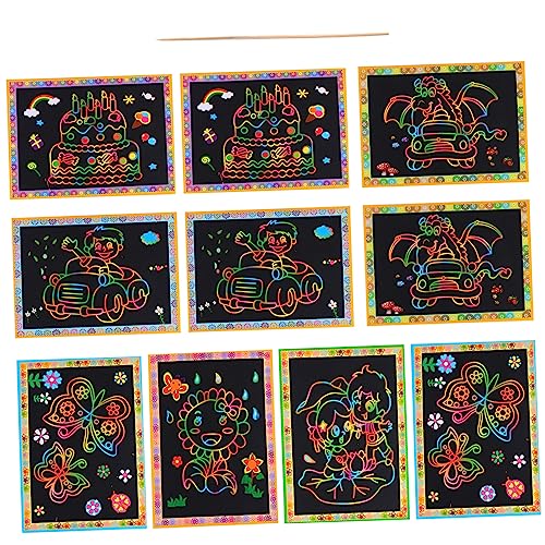 Kisangel 10 Stück Graffiti -Puzzlespielzeug Karten kratzen handbemalte Rubbelkarten Gastgeschenk Feiertags-Rubbellose zeichnen Graffiti- Rubbelkarten Kunsthandwerk Papier von Kisangel