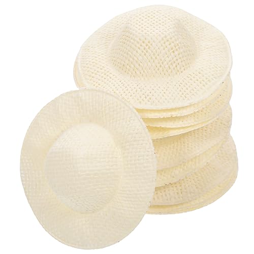 Kisangel 10 Stück Mini-Hut kleine Strohhüte zum Basteln Mini -Strohhut Mini-Strohhüte Herstellung winzig puppenkleidung Puppen Kleidung DIY Zubehör Puppenhüte Minihüte für Puppe Stoff Beige von Kisangel
