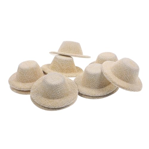 Kisangel 10 Stück Mini-Strohhut Minihüte zum Basteln Mini-Strohstrickmützen kleine Hutstütze Kinderhüte Kleiner Hut Miniatur-Puppenhüte dekorativer DIY-Hut Foto -Prop -Zubehör Hutpuppe Eva von Kisangel