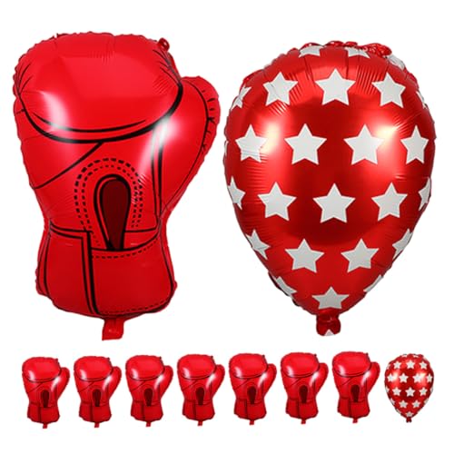 Kisangel 10 Stück Teiliges Boxing Gloves Party Dekorationsset aus Aluminiumfolie Rote Boxhandschuh Sandsack-ballons Sportliches Geburtstags Wrestling-event Zubehör Einfache Montage von Kisangel