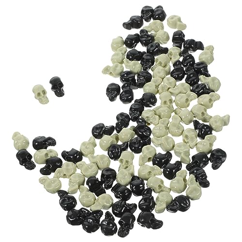 Kisangel 100 Stück Teiliges Mini Kunststoff Schädel Kopf Halloween Dekoration Lebensecht Gruselig Kleine Figuren für Party Tischdeko DIY Zubehör Schwarz und Naturfarben von Kisangel