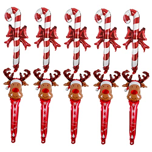 Kisangel 10Stücke Weihnachts Luftballons Aus Aluminiumfolie Aufblasbare Handballons Mit Zuckerstangen Und Rentierdesign Für Festliche Dekorationen von Kisangel