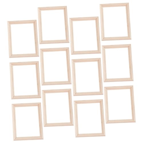 Kisangel 12 Stück Teiliges Mini Holz Bilderrahmen Set Natürliche Farbe Umweltfreundlich Vielseitig Einsetzbar für Puppenhaus Dekoration Micro Landschaftsrequisiten und DIY Bastelarbeiten von Kisangel