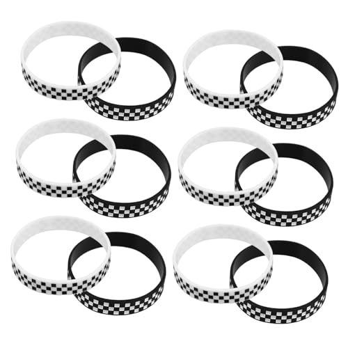 Kisangel 12 Stück Teiliges Schwarze und Weiße Karierte Silikonarmbänder mit Rennmuster Stylische Motorsport Wristbands für Events Sportfans und Rennparty Dekoration Kleine Flexible von Kisangel