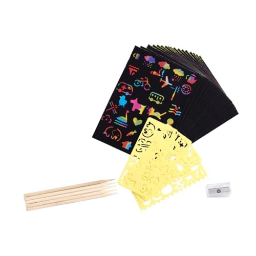 Kisangel 1Satz Kreatives DIY Rubbelkarten Set Kratzpapier Bambusstifte Malschablonen Für Unendlichen Malspaß Und Kreative Perfektes Für Kleine Künstler von Kisangel