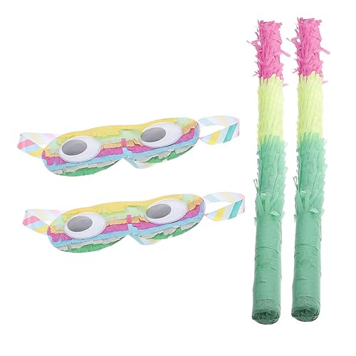 Kisangel 2 Sätze Bunte Piñata Stöcke und Augenklappen Partyspiel Zubehör für Kindergeburtstag Karneval Fasching Spielspaß von Kisangel