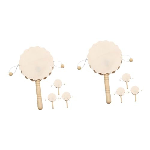 Kisangel 2 Sätze Rassel Babys Klein Handbemalte Rasseltrommel DIY Rasseltrommel Aus Holz Holzschmuck Selber Machen Holz-DIY-Instrument Hölzern Khaki 4 Stück * 2 von Kisangel