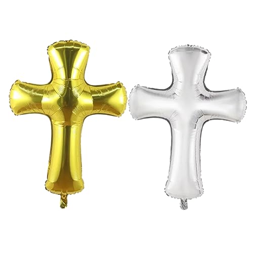 Kisangel 2 Stück Kreuz Folienballons Gold und Silber Taufdeko und Hochzeitsdekoration für Partys und Feiern Einfache Handhabung für Fotos und Besondere Anlässe von Kisangel