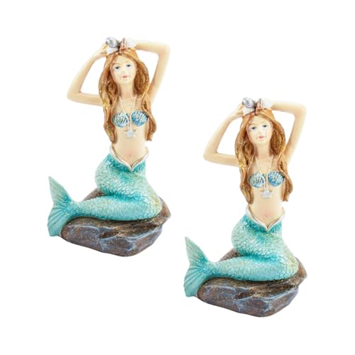 Kisangel 2 Stück Resin Meerjungfrau Ornament Künstliche Dekoration für Aquarium und Landschaft Realistische Figuren für Fischbehälter Hochwertiges Design aus Kunstharz von Kisangel
