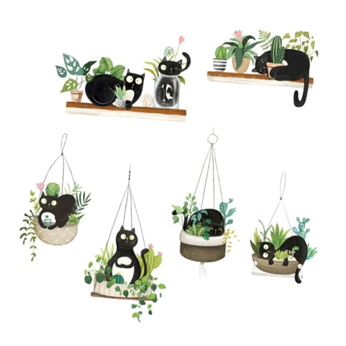 Kisangel 2 Stück Selbstklebende Wandtattoos Cartoon Katze Pflanzen Aufkleber PVC Kinderzimmer Deko DIY Wandbilder Abziehbar und Langlebig für Schlafzimmer und Schrank von Kisangel
