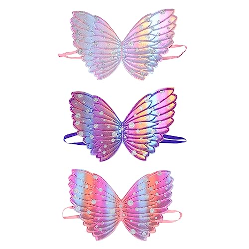Kisangel 3 Stück Kinderkostüm Teiliges Set Bunte Schmetterlingsflügel für Mädchen Leichte Weiche Flügel mit Glitzerndem Design für Geburtstagsfeiern Bühnenauftritte Karneval und Halloween von Kisangel