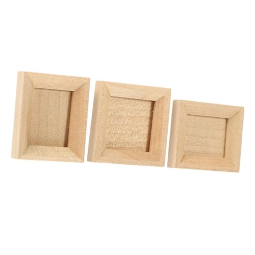 Kisangel 3 Stück Miniatur-fotorahmen-Ornamente Puppenhaus-Badezimmer-Accessoires Puppenhaus-miniaturen Unfertige Bilderrahmen Miniatur Bilderrahmen Puppenhausrahmen Khaki Holz von Kisangel
