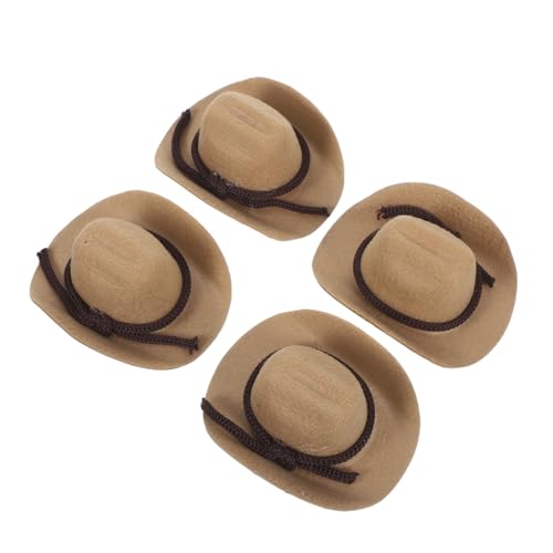 Kisangel 4 Stück Mini-Cowboyhut Kuhmädchenhut Miniaturhüte dekorative Minihüte Puppenhüte basteln Mini-Hüte -Cowboyhüte Hut für Puppen Western Cowgirl Hut Puppenhut Polyester Beige von Kisangel