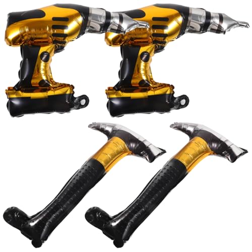 ‌Kisangel 4 Stück Werkzeug-Ballons - Hammer & Bohrer Alufolie Dekoration für Baustellen-Party, Jungengeburtstag, Schule & Partydekoration (44cm Bau-Themenballons Set)‌ von Kisangel