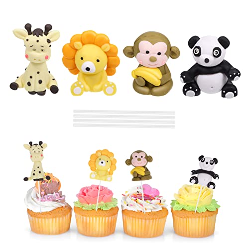 Kisangel 4Stücke Jungle Animal Cake Picks Forest Theme Birthday Decoration For Panda Lion Monkey Giraffe Fun Cupcake Toppers For Jungle Party von Kisangel