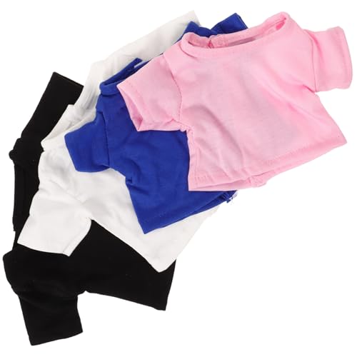 Kisangel 4stücke Teiliges Aus Niedlichen T-Shirts Für Puppen Weiche Atmungsaktive Materialien Weiß Blau Und Schwarz Kleidung Für Kleine Plüschfreunde Und DIY-Dekoration von Kisangel