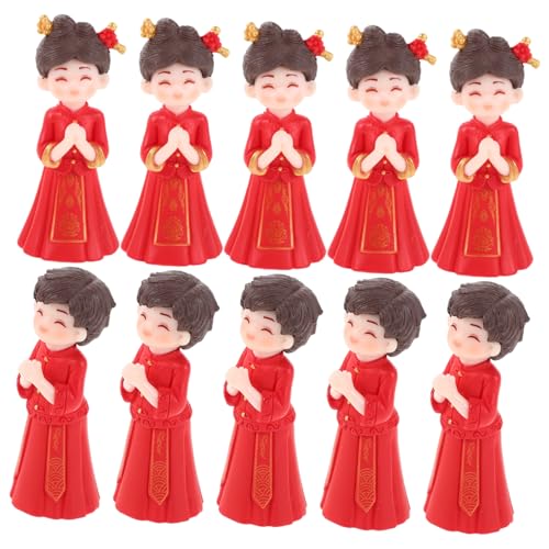 Kisangel 5 Paare Mikro-Landschaftsdekoration Hochzeitsfiguren Hochzeitspaar Figur Chinesische Hochzeitspaarfiguren Hochzeitsdekoration chinesische hochzeitstischdekoration PVC rot von Kisangel