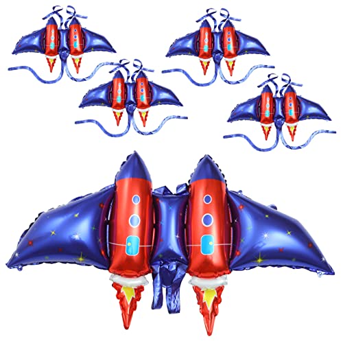 Kisangel 5 Stück Raketenflügelballon Partyballons Flügelfolie fliegend Flügel Ballons Geburtstag Luftballons Raketenballons für Flugzeugballon Space Rocket aufblasbar Aluminiumfolie von Kisangel