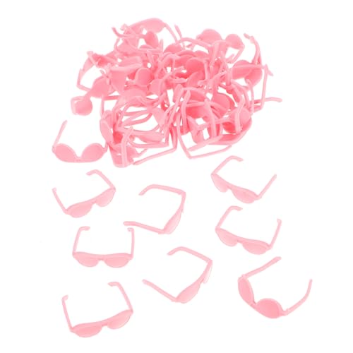 Kisangel 50 Stück Puppenbrille Mini-Sachen Zubehör Mini-Puppen Miniatur Puppengläser zur Dekoration plastikpuppe Cosplay Brille kreative Puppensonnenbrille lustige Brillendekore Rosa von Kisangel