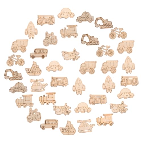 Kisangel 50 Stück Unbehandelte Holz Ausschnitte Fahrzeugform Diy Bastelzubehör für Kreative Projekte Unbemalt zum Verzieren und Gestalten von Holzornamenten von Kisangel
