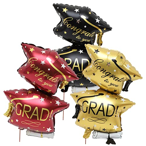 Kisangel 6 Stück Teiliges Graduation Cap Folienballon Metallische Luftballons Gold Rot Schwarz Abschlussfeier Deko für Party Fotohintergrund Geeignet für Schule Familie und von Kisangel