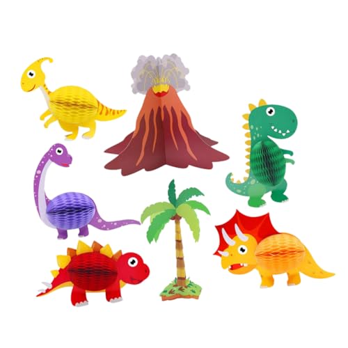 Kisangel 7 Stück Teiliges Dinosaurier Wabenpapier Deko Niedliche Honigwaben Tischdeko für Kindergeburtstag Papier Honigwaben Kugeln Praktische Partydekoration mit Detailliertem Druck von Kisangel