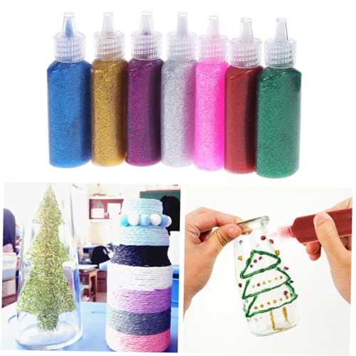 Kisangel 7 Stück Teiliges Glitzerkleber Set für Flüssigkleber Farben für DIY Bastelprojekte Holzarbeiten und Papiergestaltung Spaß für Altersgruppen Glitzer und Kreativität Kombinieren von Kisangel