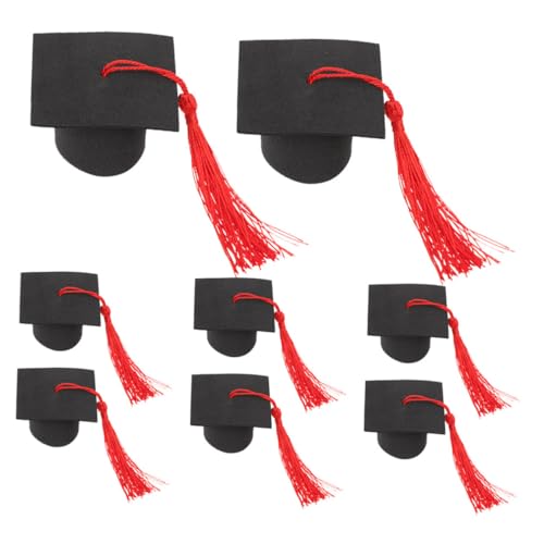 Kisangel 8 Stück Teiliges Mini Abschlusskappen Cake Topper Rote Quaste Stabile Tortendeko für Graduation Party Vielseitige Cupcake Dekoration und Fotorequisite für Schulabschluss von Kisangel