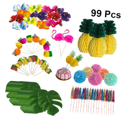 Kisangel 99 Teiliges Set Mit 1 Set Hibiskusblüten Strandparty Dekorationen Tiki Party Dekorationen Ananas Tropische Party Dekorationen Luau Party Dekoration Monstera Party von Kisangel