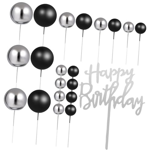 Kisangel Schwarze und Silberne Tortendeko Kugeln aus Papier Teiliges mit Elegante Cake Topper für Hochzeit Geburtstag Babyparty Leicht und Reißfest Einfache Handhabung von Kisangel