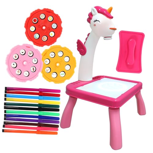 Kisangel Zeichentisch mit Einhorn Projektor Abwischbares Malspielzeug Lernspiel für Mädchen Fördert Kreativität Farbenverständnis und Frühe Bildung Vielseitiges Teiliges von Kisangel
