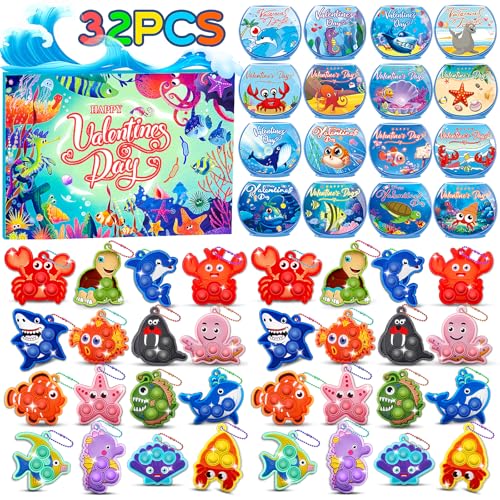 Valentinstagsgeschenke für Kinder, Valentinstagskarten für Kinder, Klassenzimmer mit Meerestier-Pop-Fidget-Spielzeug, Valentinstags-Austausch-Geschenke für Kinder, Klassenzimmer, Valentinstagsgeschenke für Kinder, Valentinstagskarten für Kinder, Klassenzimmer mit Meerestier-Pop-Fidget-Spielzeug, Valentinstags-Austausch-Geschenke für Kinder, Klassenzimmer, von Kiss Monkey