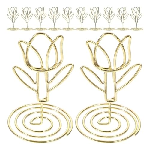 Kissmii 10 Stück Tulpen-Notizhalter, Tischkartenhalter Aus Metall, Mini-Fotohalter, Blumen-Pick-Clips, Tischkartenständer, Menü-Memo-Clips von Kissmii