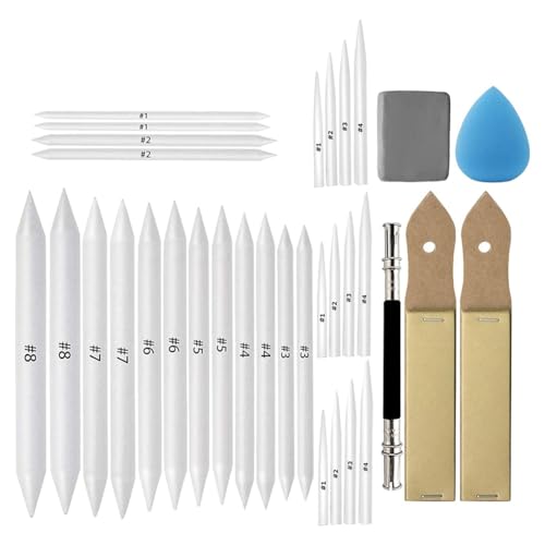 Kissmii 33-Teiliges Blending Stumps- und Tortillions-Set, Kunstmixer mit Skizzenschleifpapier, Bleistiftspitzer, Bleistiftverlängerungswerkzeug Kissmii 33-Teiliges Blending Stumps- und Tortillions-Set, Kunstmixer mit Skizzenschleifpapier, Bleistiftspitzer, Bleistiftverlängerungswerkzeug von Kissmii