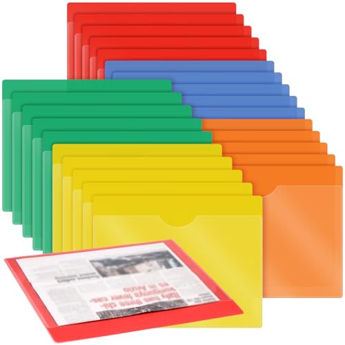 Kisston 25 Stück Vinyl-Kunststoff-Dokumentenmappen, geschlossene Seiten, Briefgröße, eine Seite, transparente Erweiterungstasche, verschiedene Farben, Dokumentenmappen, 30 x 23 cm von Kisston