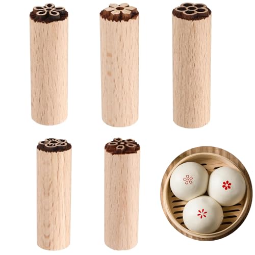5 Stück Stempel für Ton und Keramik, Holzstempel zum Töpfern, Runde Holzstempel Handgeschnitzte Mit Gemischten Mustern,Töpfern Rakuritäten für Teig Gebäck Ton Kekse Modellieren (Holzfarbe) von Kisstta