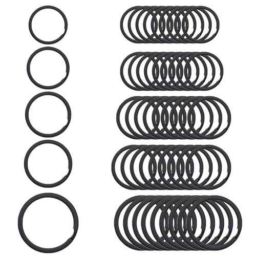 50 Stück Schlüsselringe Edelstahl, Runde Flacher Schlüsselanhänger Ringe, Schlüsselring Schwarz, Metallring für DIY, Auto Schlüsseln, Kunsthandwerk Ornamente, 5 Größen (Schwarz) von Kisstta