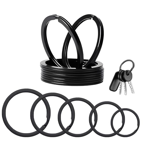50 Stück Schlüsselringe Edelstahl, Runde Flacher Schlüsselanhänger Ringe, Schlüsselring Schwarz, Metallring für DIY, Auto Schlüsseln, Kunsthandwerk Ornamente, 5 Größen (Schwarz 1) von Kisstta