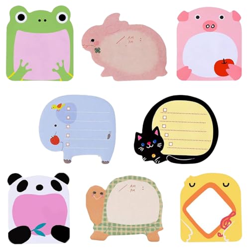 Haftnotizen Kinder, 8 Pack Haftnotizen Klebezettel, Cartoon Haftnotizen, Sticky Notes, Kleine Geschenke Adventskalender für Kinder, (Acht Verschiedene Tiere, 8cm×5,5cm, 8×20 Blätter) von Kisstta