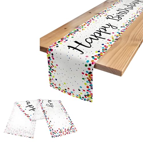 Kisstta 183 x 33cm Tischläufer Geburtstag für Rechteck Tisch, Wiederverwendbar Happy Birthday Tischdecke, Bunte Luftballons Geburtstagsdeko für Baby Shower, Jungen Geburtstag, Jahrestag von Kisstta