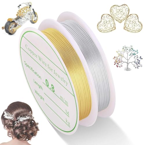 Kisstta 2 Stück Basteldraht 0.8mm dünn, Golden und Silber Blumendraht, Dünner draht zum basteln, 2.5 Meter lang, Basteldraht Dünn für Schmuckherstellung Bastelarbeiten von Kisstta