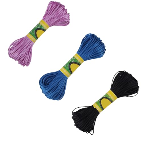 Kisstta 3 Stück Satin Nylon Zierkordel, 2.5mm X 20m Webschnüre Fäden, für Halskette, Armband Perlenschnur, DIY Schmuckherstellung(Schwarz, Seeblau, Hellviolett) von Kisstta