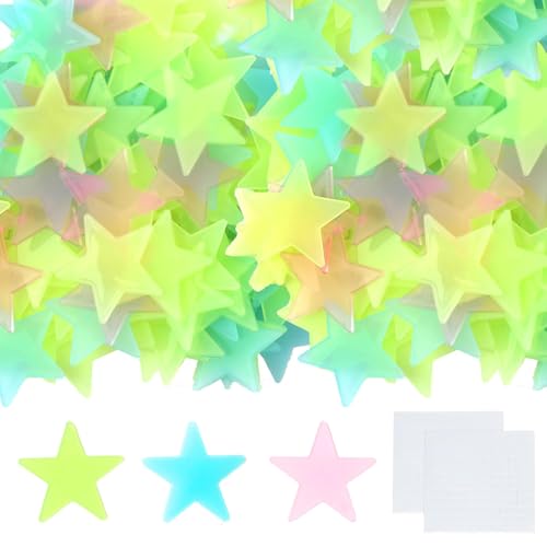 Kisstta 300 Stück Leuchtsterne Kinderzimmer, 3 * 3cm Kunststoff Leuchtende Sterne Kinderzimmer, Klebesterne Selbstklebend Im Dunkeln, Blaue, Grün, Rosa Leuchtende Sternekleber von Kisstta