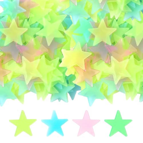 Kisstta 400 Stück Leuchtsterne Kinderzimmer, 3 * 3cm Kunststoff Leuchtende Sterne Kinderzimmer, Klebesterne Selbstklebend Im Dunkeln, Blaue, Grün, Rosa und Gelb Leuchtende Sternekleber von Kisstta