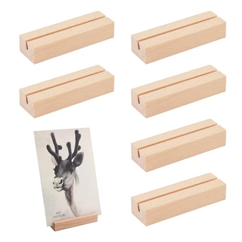 Kisstta Kartenhalter Holz, Tischkartenhalter Holz, Postkartenhalter , Menükartenhalter, Fotohalter für Hochzeit Tischnummer Tischkarte Platzkartenhalter Fotoständer (Holzfarbe, 6) von Kisstta