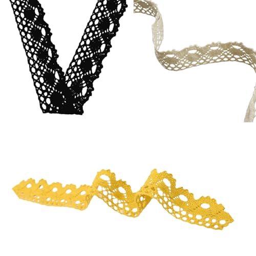 Kisstta Vintage Spitzenband, 3 Stück/108inch Baumwolle Dekoband Zierband Spitzenborte Für Handwerk, Hochzeit, Geschenkbo, Spitze Zum Verzieren Und Reparieren Von Kleidung (Gelb, Schwarz Und Hellgelb) Kisstta Vintage Spitzenband, 3 Stück/108inch Baumwolle Dekoband Zierband Spitzenborte Für Handwerk, Hochzeit, Geschenkbo, Spitze Zum Verzieren Und Reparieren Von Kleidung (Gelb, Schwarz Und Hellgelb) von Kisstta