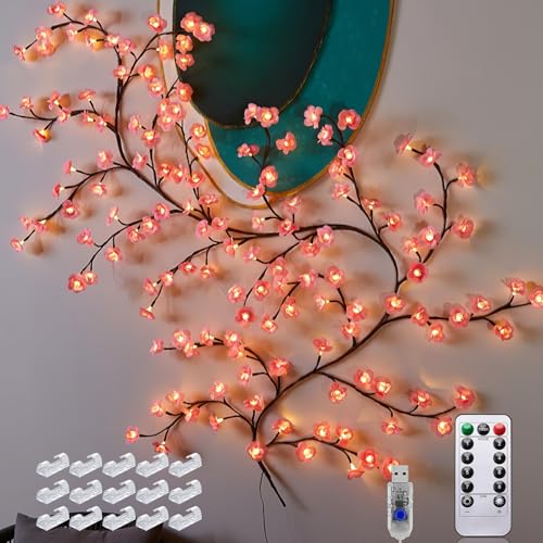 Kistrba LED Kirschblüten Baum Ast Lichter mit Fernbedienung 8 Modi für Wanddekoration Schlafzimmer Dekorationen (96 Lichter, 1,8 m) von Kistrba